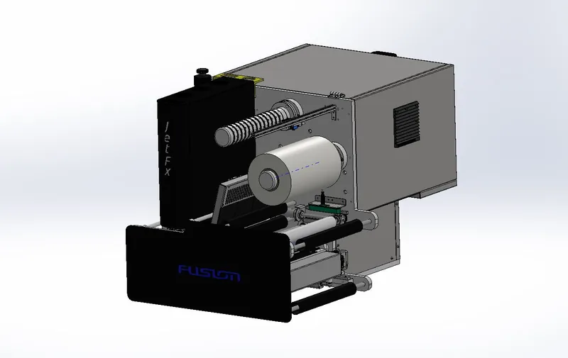 JetFX source CAD, SolidWorks assembly, three-quarter view