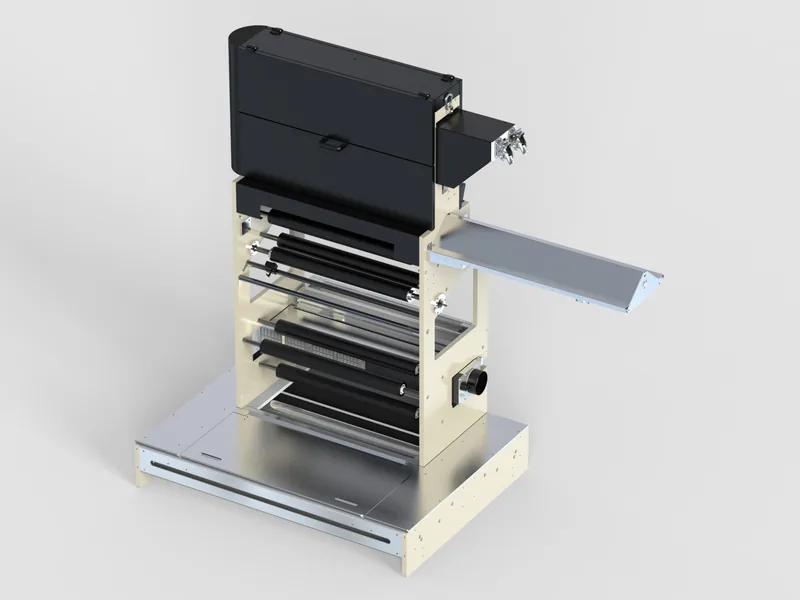 JetFX inkjet module on stand 3D rendering, Left three-quarter view