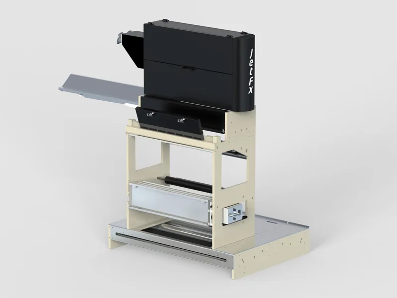 JetFX inkjet module on stand 3D rendering, Rear view of the stand and base