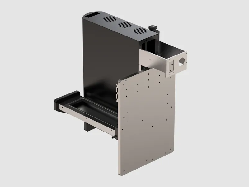 JetFX print-head module 3D rendering, Rear view of the module and mounting plate