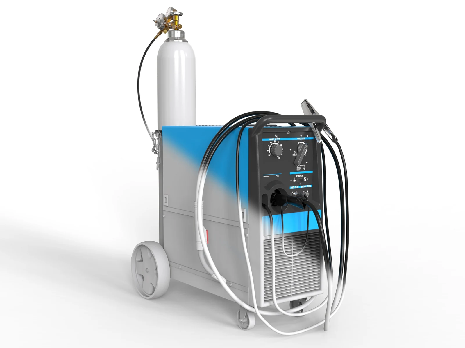 CAD to photorealistic render transition of a MIG welding machine