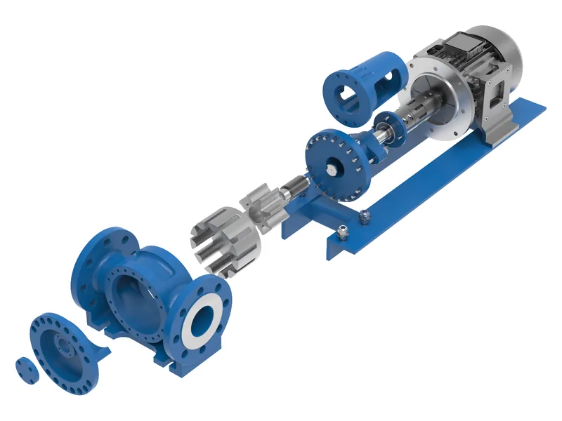 Pump and motor set, Exploded view along the drive line
