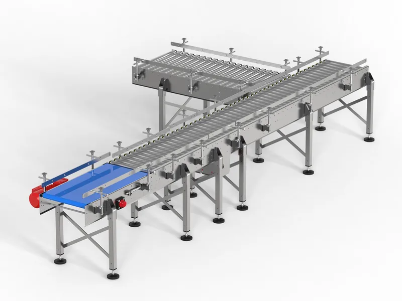 Roller conveyor system, Belt transfer and gear motor drive