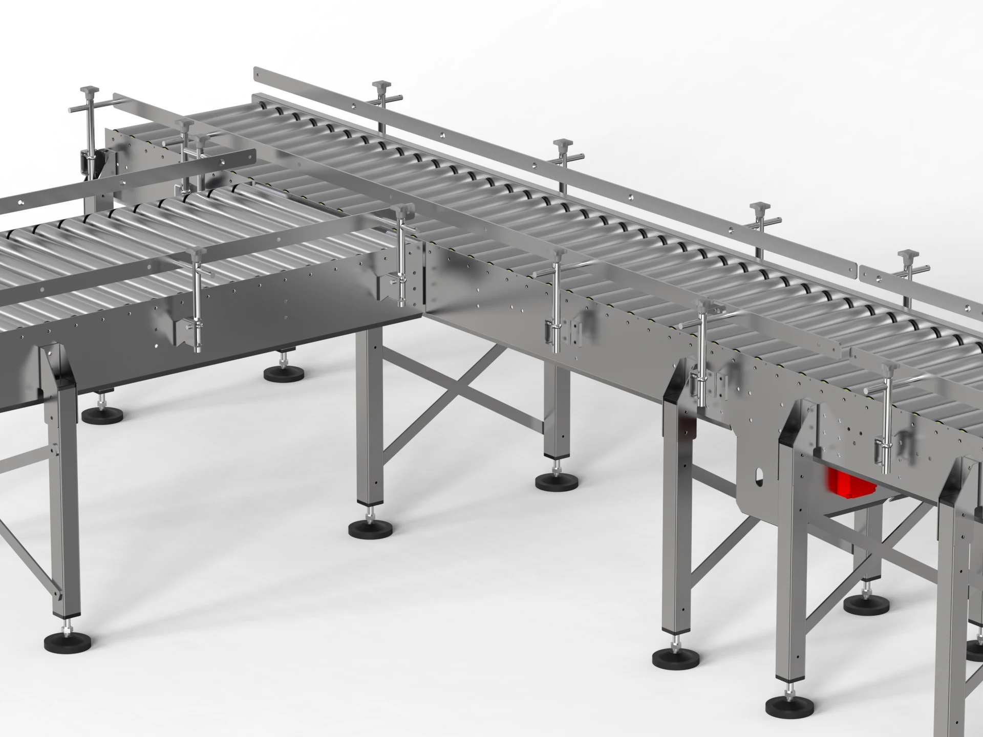 Stainless roller conveyor 3D rendering for food and beverage processing