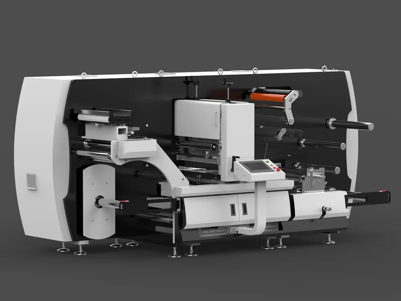 Rotary die-cutting machines, two models 3D rendering, Model B, front view with die station