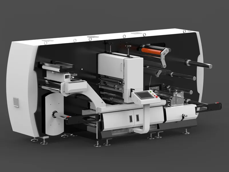 Rotary die-cutting machines, two models 3D rendering, Model A, operator side with touch panel