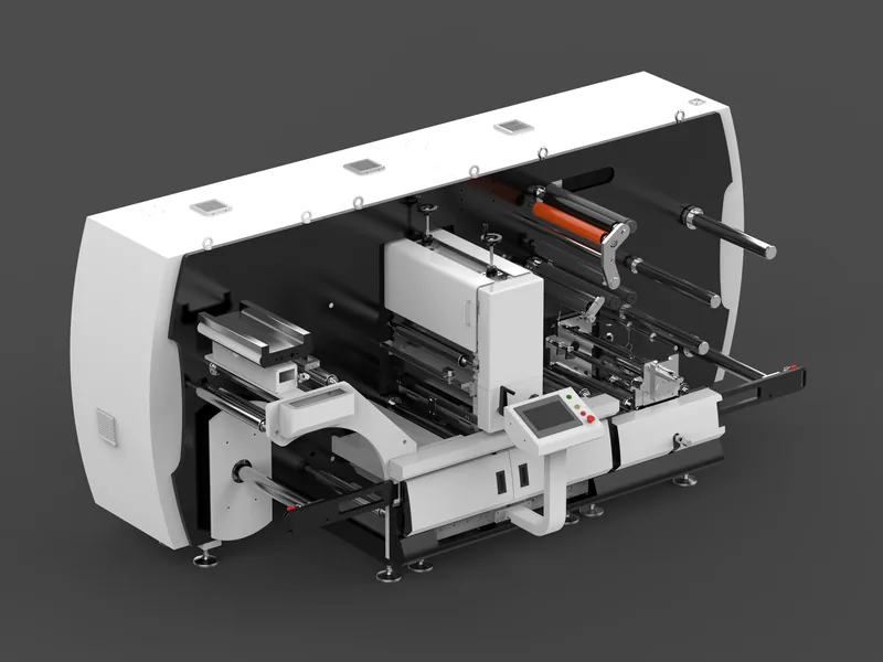 Rotary die-cutting machines, two models 3D rendering, Model B, three-quarter view